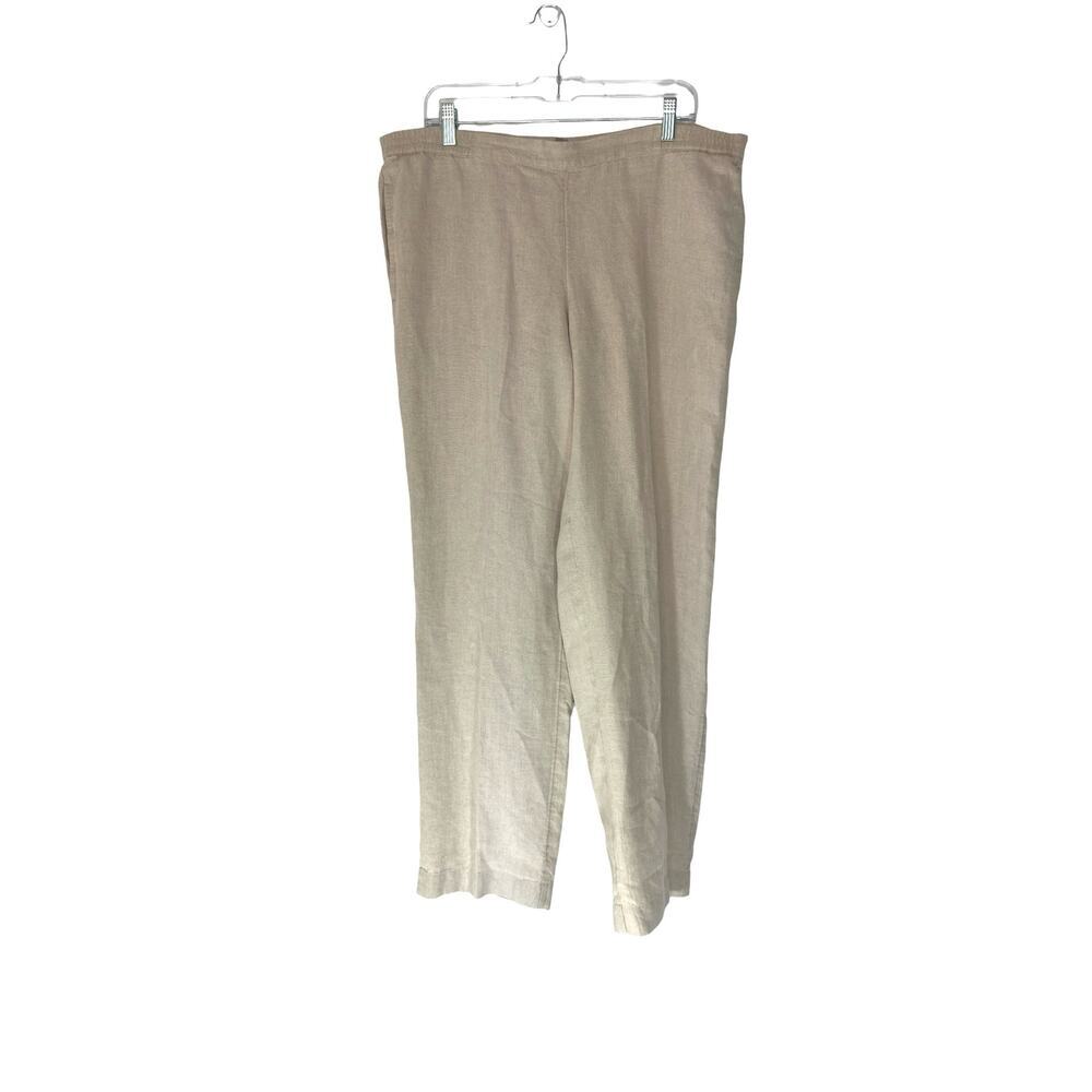 J. Jill Tan Pull On Stretch Lagenlook Coastal Linen Ankle Pant Size Medium